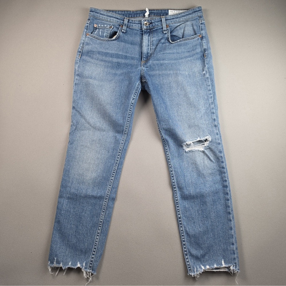 Rag Bone Dre Low Rise Slim Boyfriend Jeans Distressed Ripped Raw Hem Size 30 USA - Picture 2 of 12
